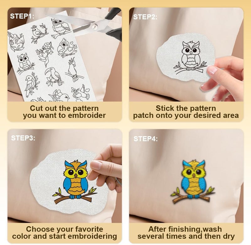 DOODLREAM 24Pcs Flowers and Birds 4 Sheets Water Soluble Embroidery Pattern Stabilizers, Stick and Stitch Embroidery Stickers, Hand Sewing DIY Flowers and Birds Embroidery Papers - Image 4